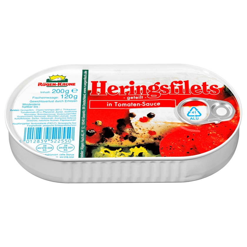 Rügen-Krone Heringsfilets in Tomatensauce geteilt 200g